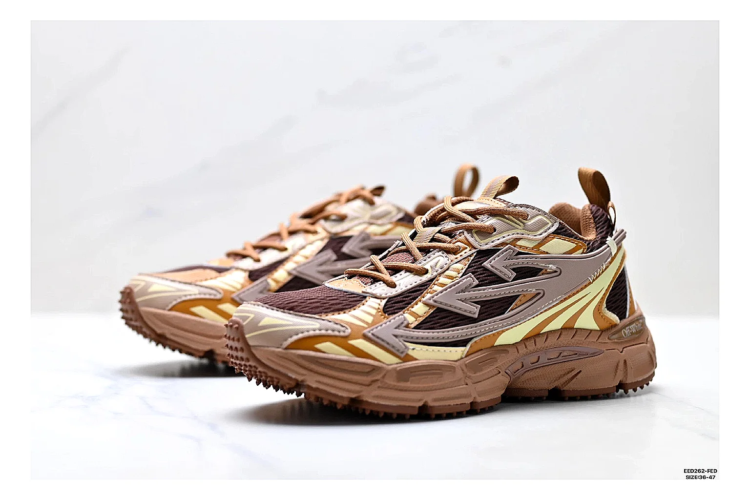 Trail Runner Brown Gold Sneaker QC reference photo showing brown gold mesh-suede runner upper, rugged trail profile, protective overlays, and traction sole thumbnail 3