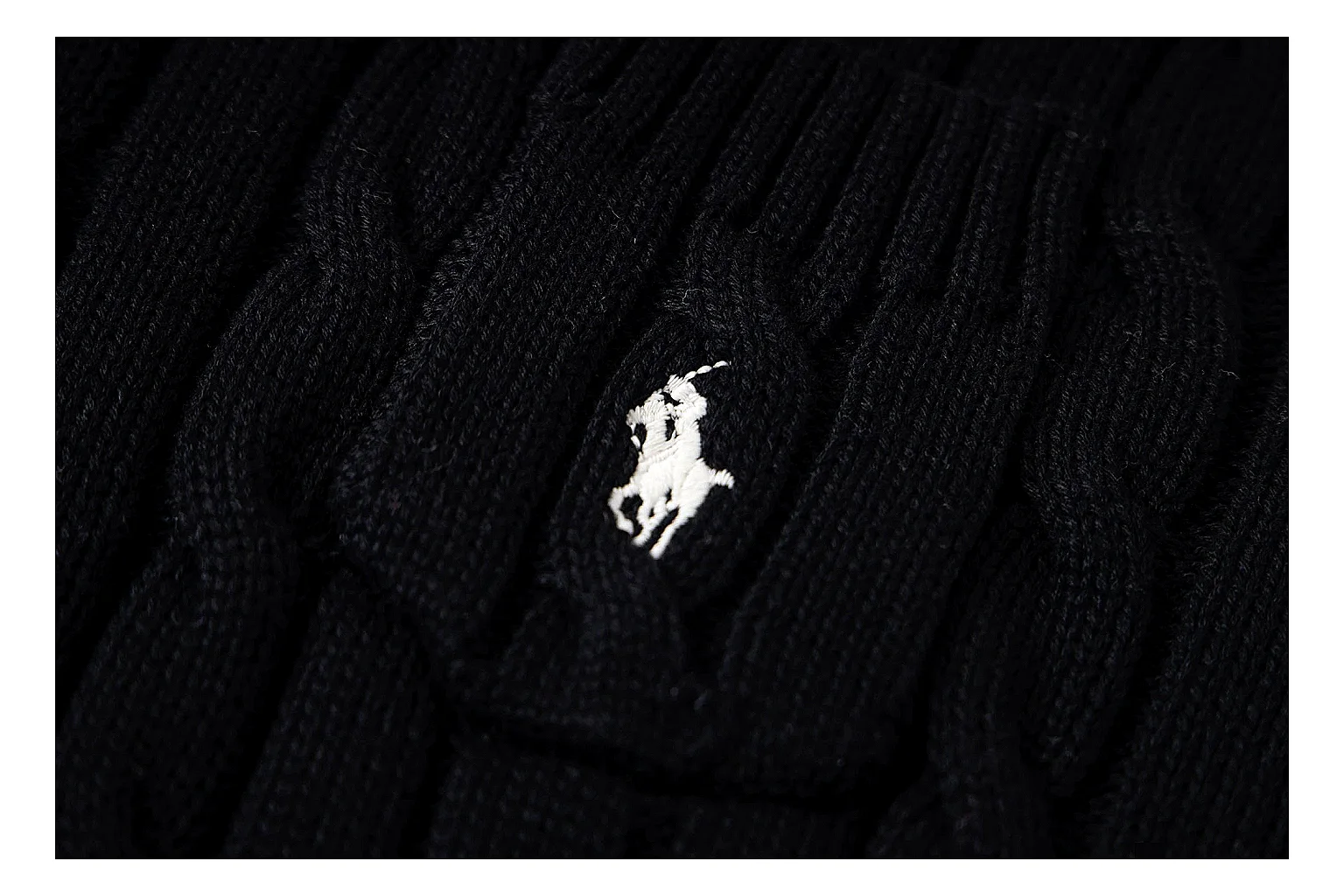 kakoqclab.com Polo Ralph Lauren Black Rib Cable Knit Polo 0872 Black short-sleeve-knit product image