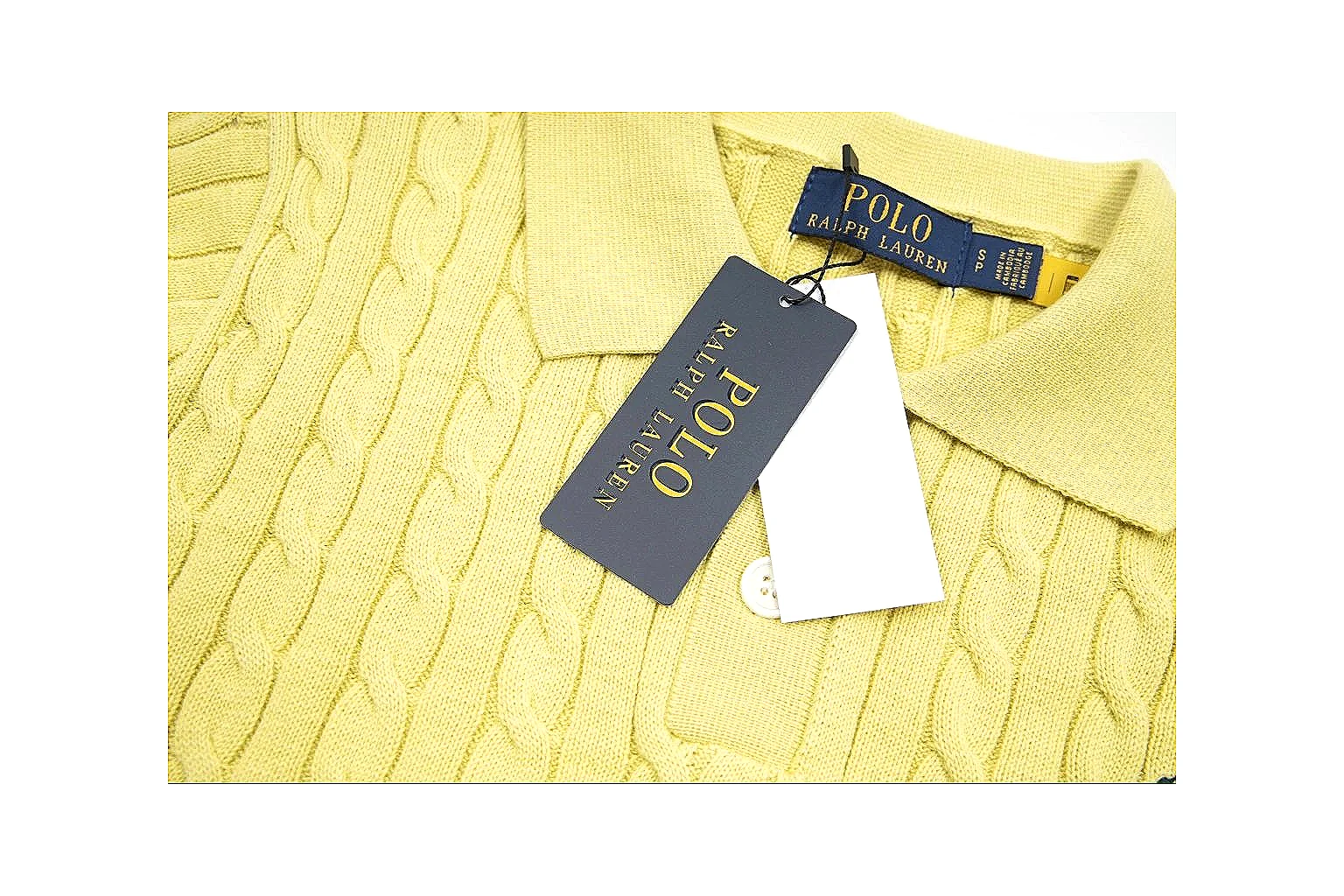 kakoqclab.com Polo Ralph Lauren Lemon Yellow Cable Knit Polo 0979 Lemon Yellow short-sleeve-knit product image thumbnail 3