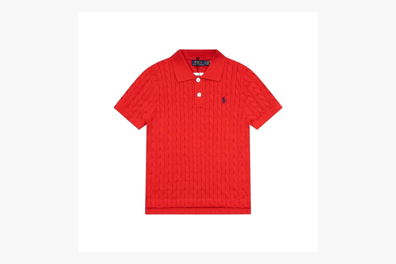 Red cable knit Polo shirt QC photo with collar and placket