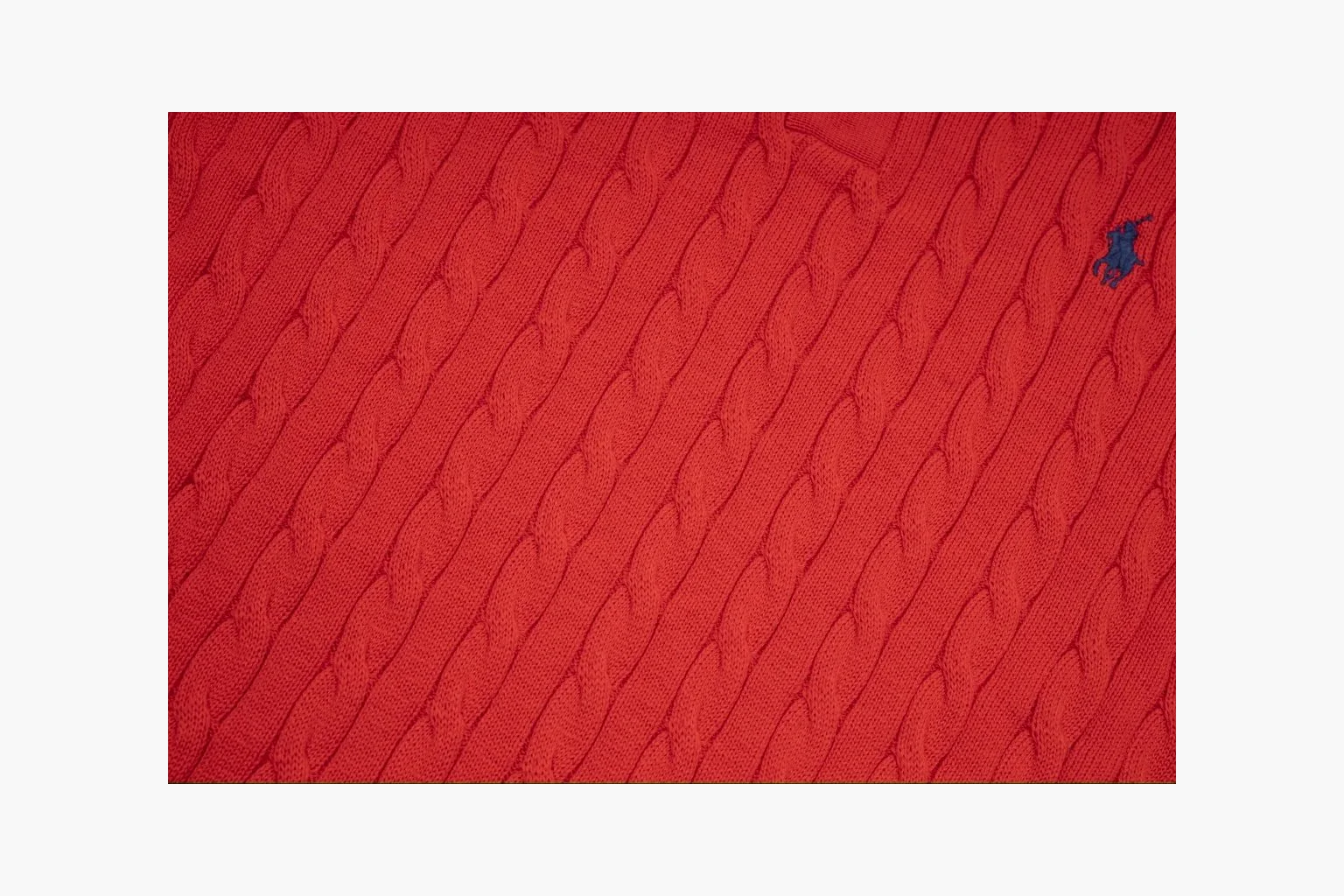 Red cable knit Polo shirt QC photo with collar and placket thumbnail 3