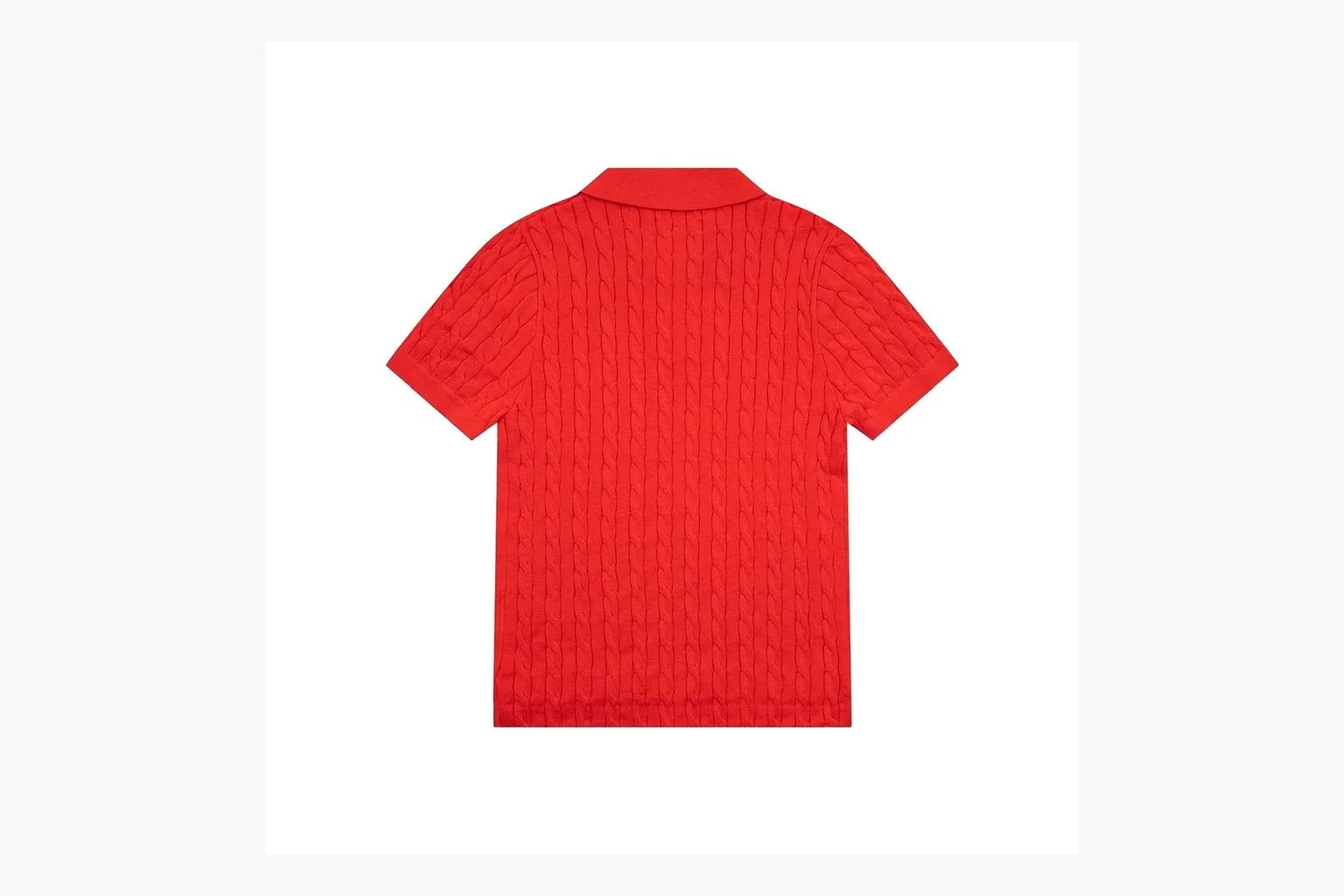 Red cable knit Polo shirt QC photo with collar and placket thumbnail 5