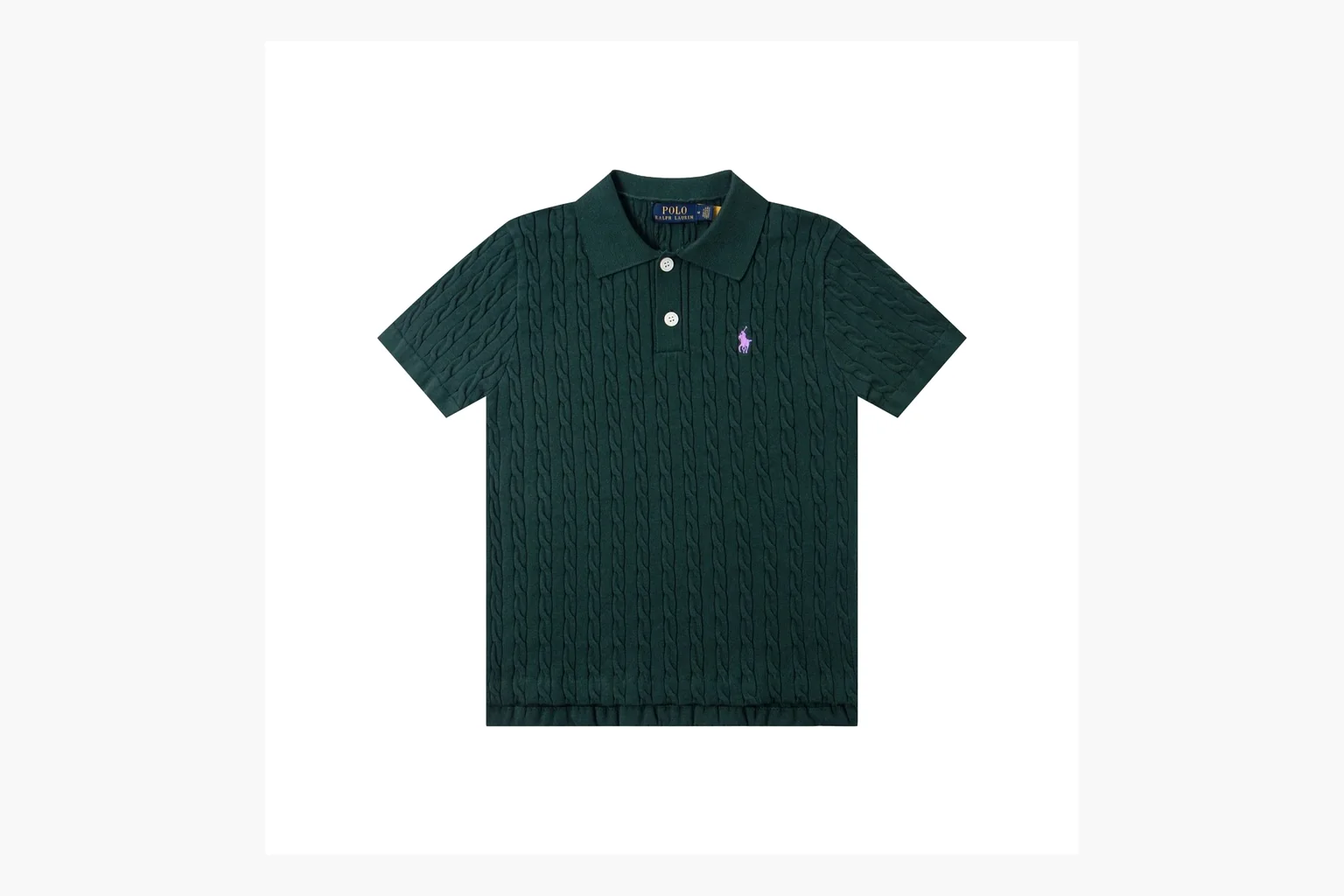 Green Polo cable knit polo QC photo with collar and texture