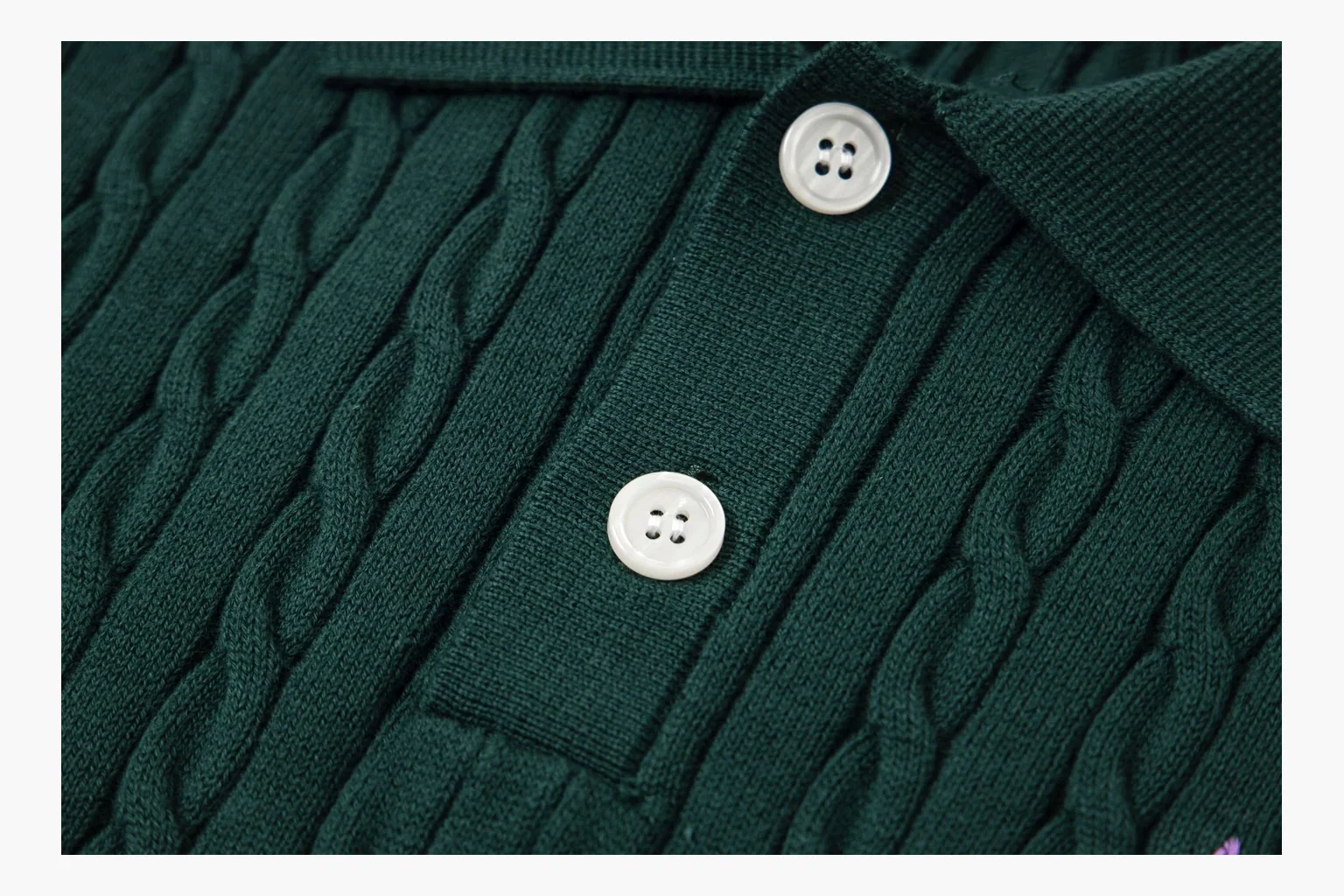 Green Polo cable knit polo QC photo with collar and texture thumbnail 3