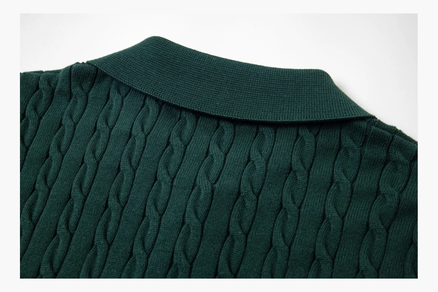 Green Polo cable knit polo QC photo with collar and texture thumbnail 6