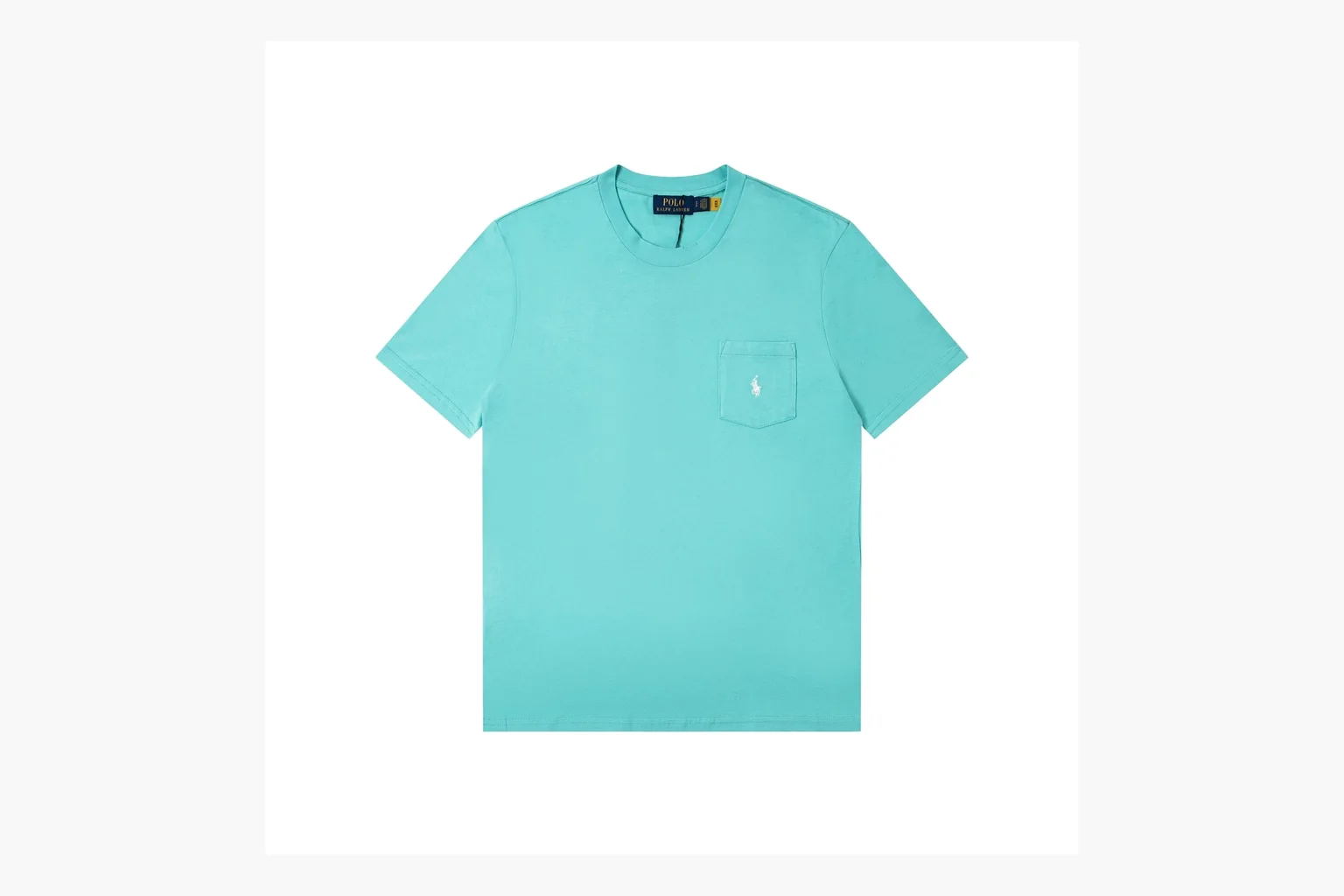 Aqua Polo pocket tee QC image showing pocket and logo