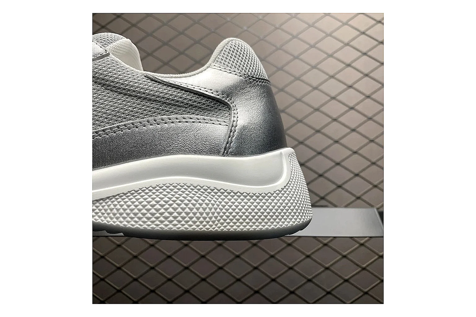 Prada America Cup Silver Sneaker QC photo showing silver america cup low-top with mixed upper and low top shape thumbnail 4
