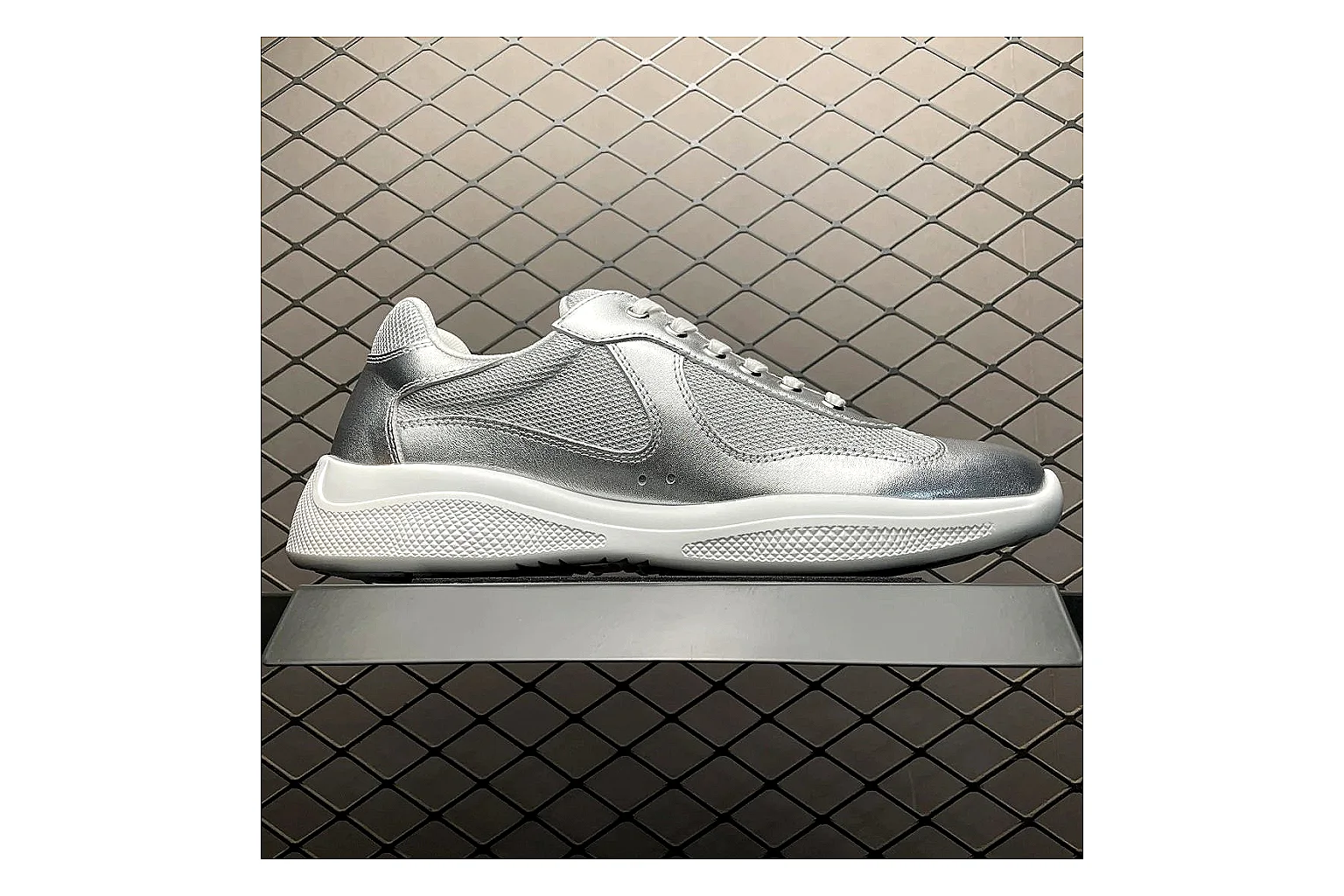 Prada America Cup Silver Sneaker QC photo showing silver america cup low-top with mixed upper and low top shape thumbnail 5