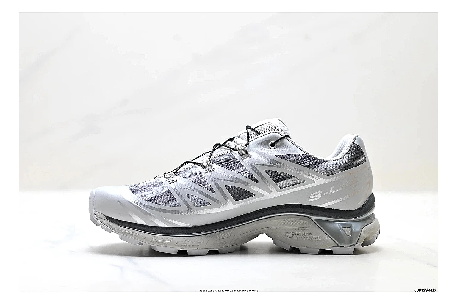 Salomon Xt Runner Silver Gray QC reference photo showing silver gray mesh trail upper, technical runner overlays, speed-lace style structure, and rugged sole thumbnail 6