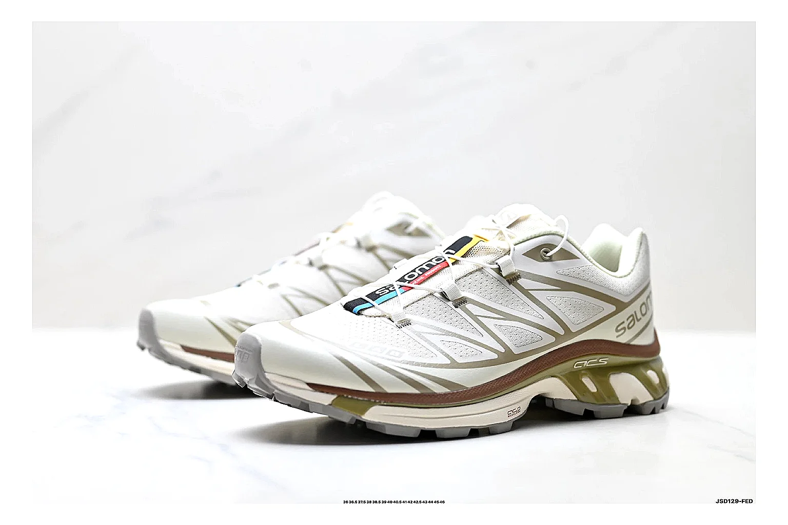 Salomon Xt Runner White Gold QC reference photo showing white mesh trail-runner upper, gold accents, speed-lace style structure, and rugged sole thumbnail 3