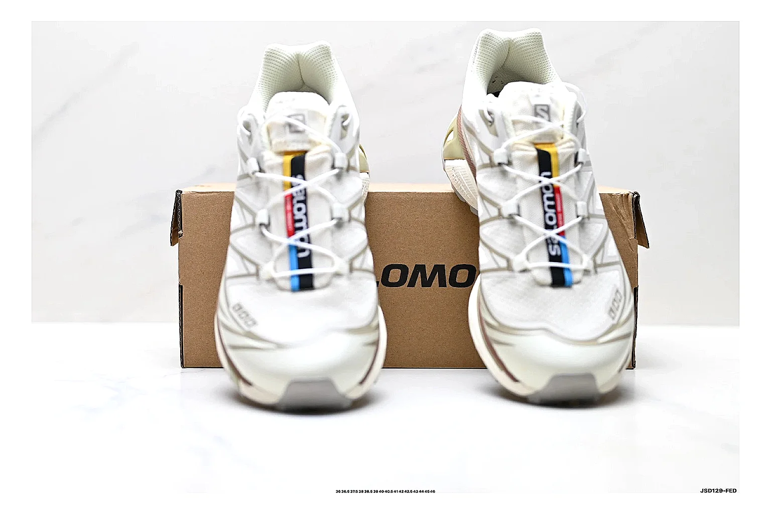 Salomon Xt Runner White Gold QC reference photo showing white mesh trail-runner upper, gold accents, speed-lace style structure, and rugged sole thumbnail 4